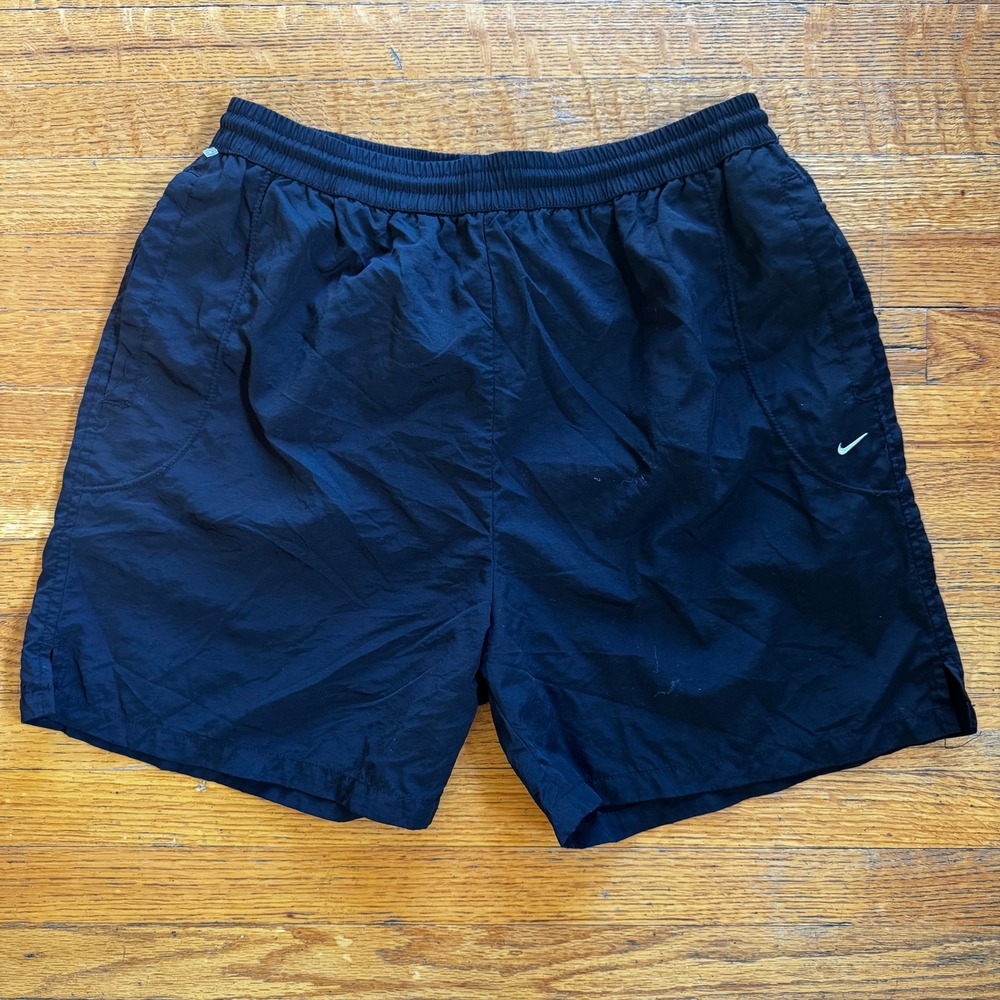 Nike Vintage Mens Black Nylon Swim Trunks Mesh Lined Shorts Med Retro‎ Script